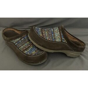 Dansko Shoes Womens Size 41 Brown Suede Embroidered Comfort Clogs Slip On Boho